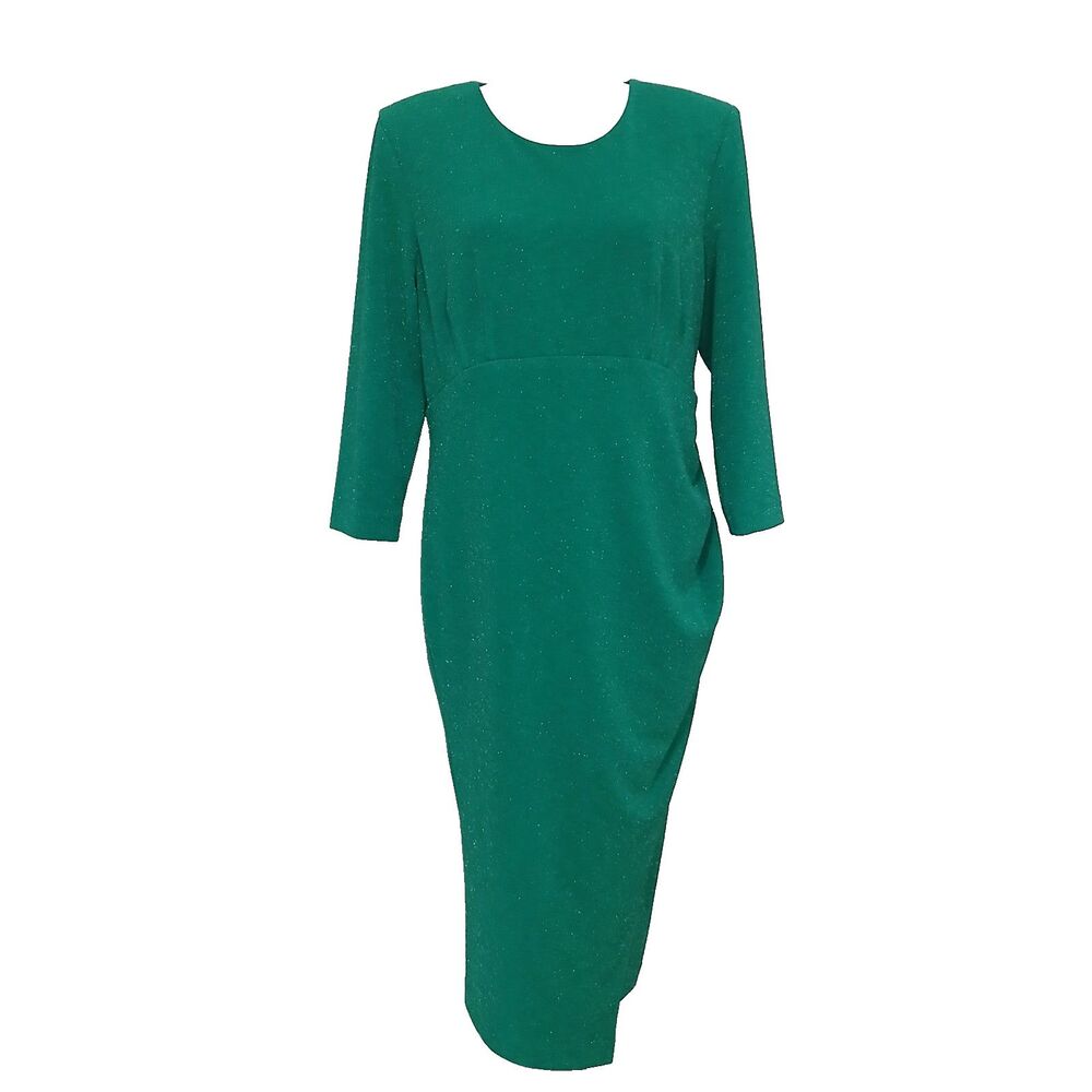 CALVIN KLEIN $139 Solid Green Sparkle Stretch Structured Dress Size 14 #1044